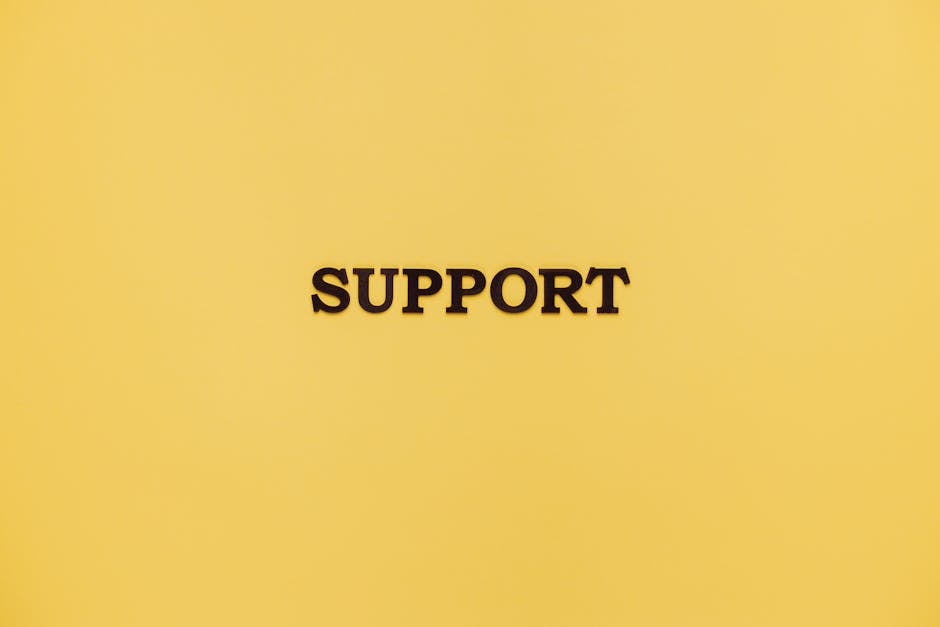 Minimalist image with 'Support' text on a yellow background for conceptual themes.