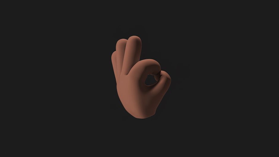 3D illustration of an OK hand gesture symbol on a black background.